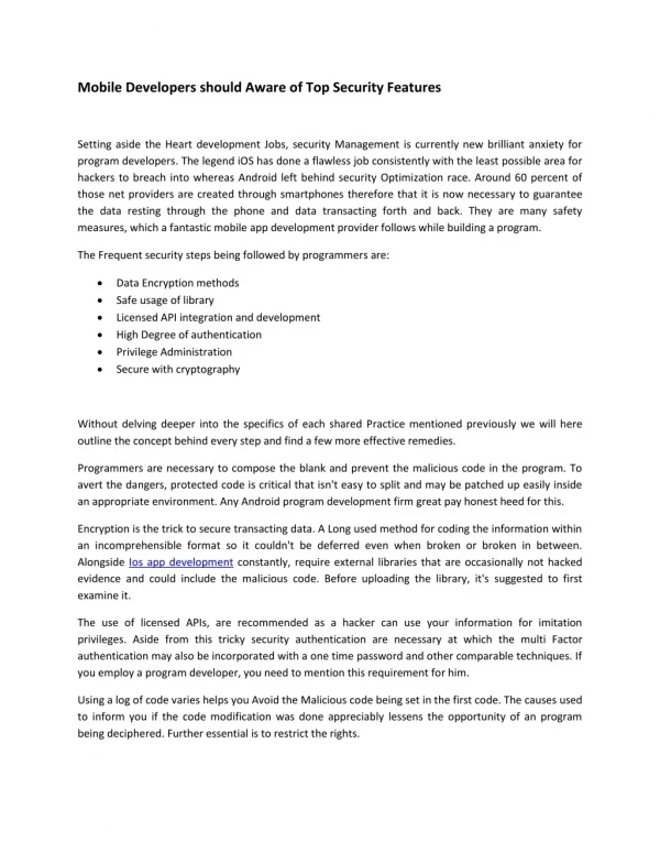Mobile Developers should Aware of Top Security Features