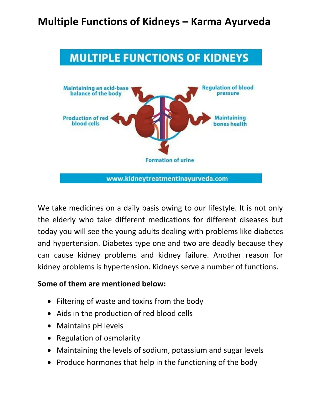 multiple functions of kidneys karma ayurveda