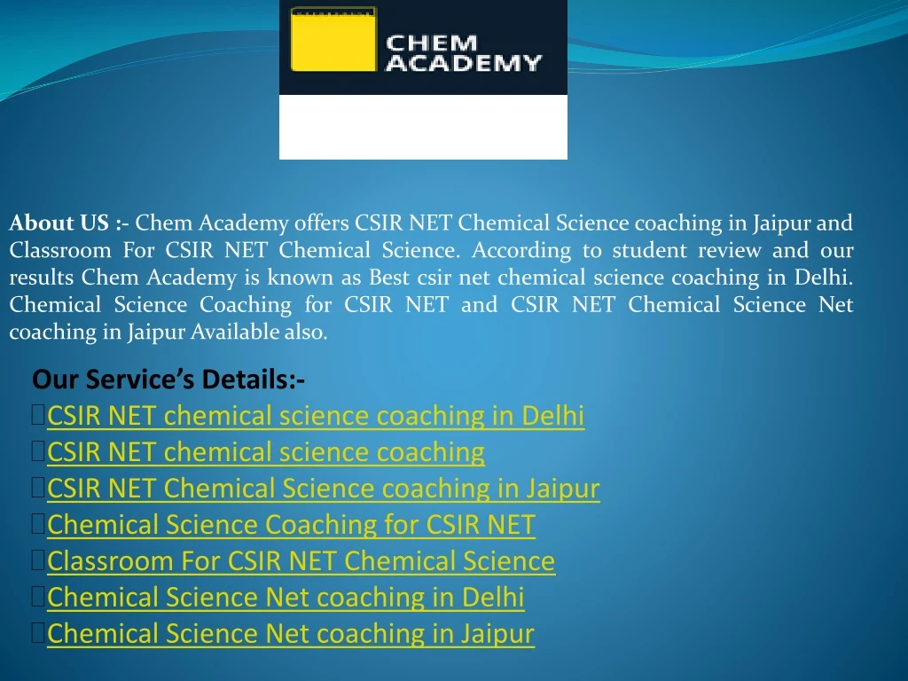 about us chem academy offers csir net chemical