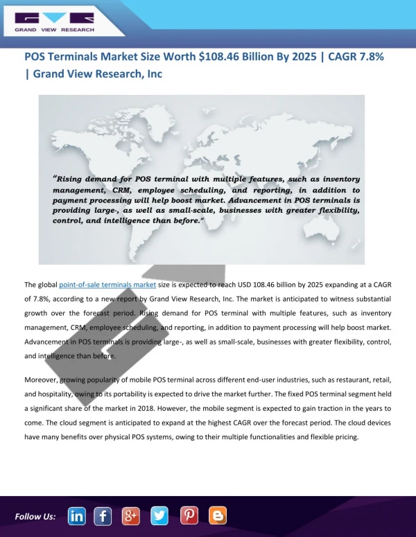 Point-of-Sale (POS) Terminals Market Projected to Show Considerable Growth by 2025