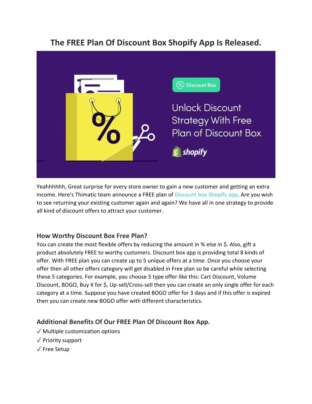 the free plan of discount box shopify