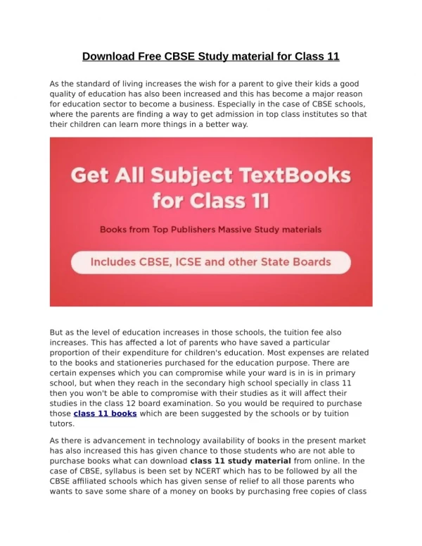 CBSE Class 11 Books PDF