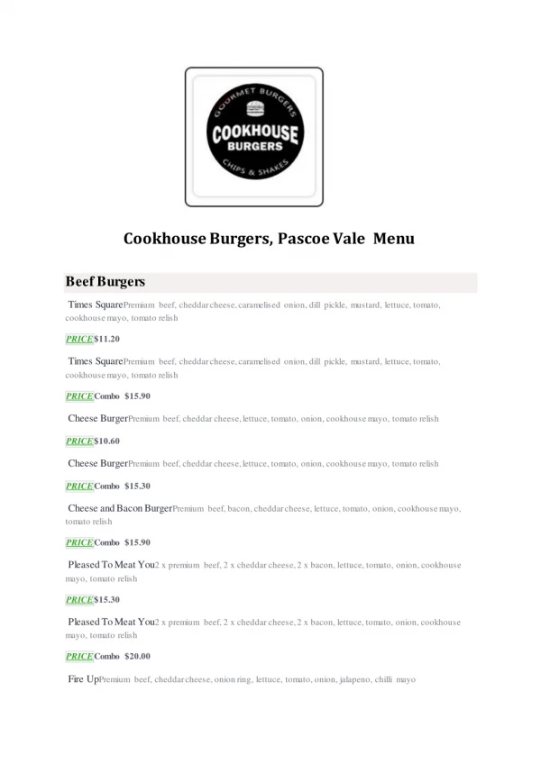15% Off - Cookhouse Burgers-Pascoe Vale - Order Food Online