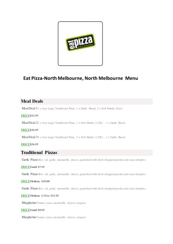 15% Off - Eat Pizza-North Melbourne-North Melbourne - Order Food Online