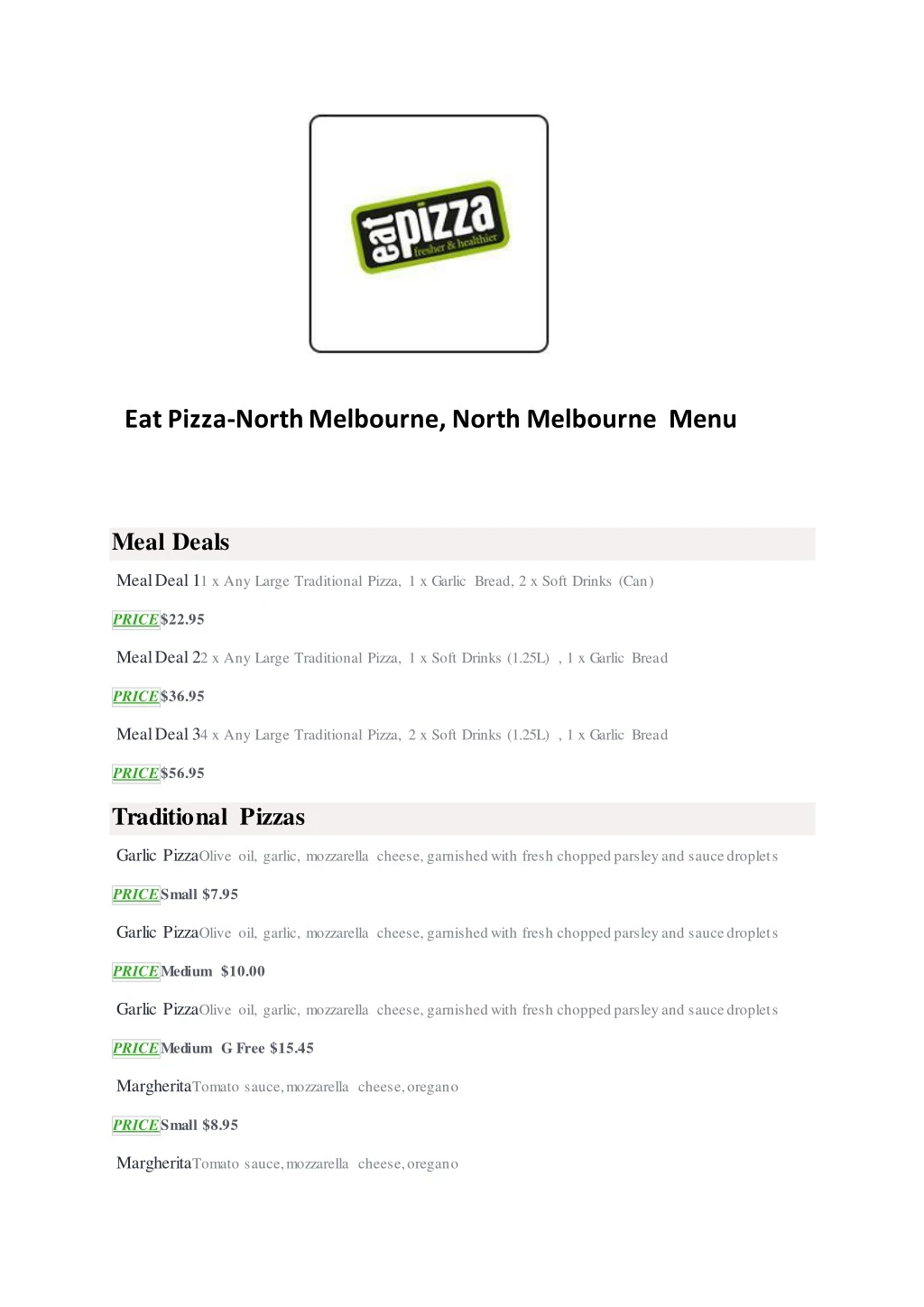 eat pizza north melbourne north melbourne menu
