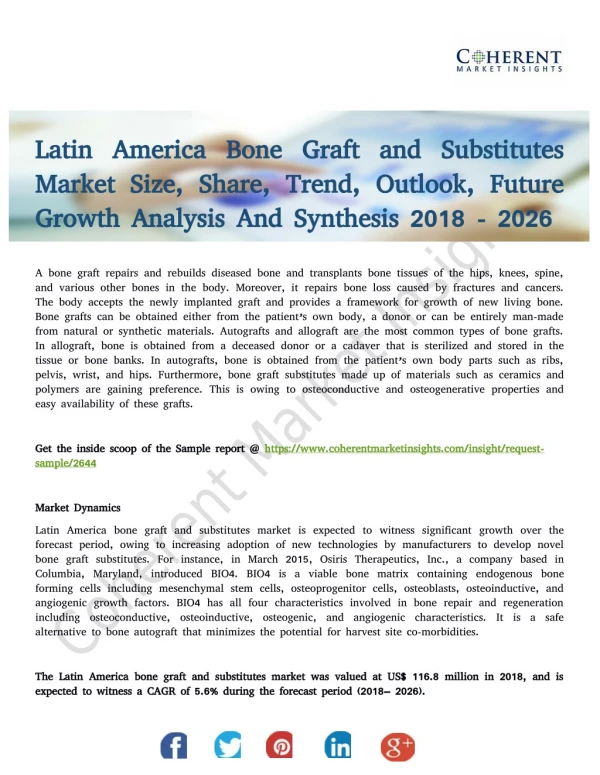 Latin America Bone Graft and Substitutes Market is Booming Worldwide till 2026