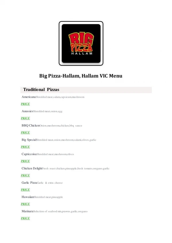 25% Off -Big Pizza-Hallam-Hallam - Order Food Online