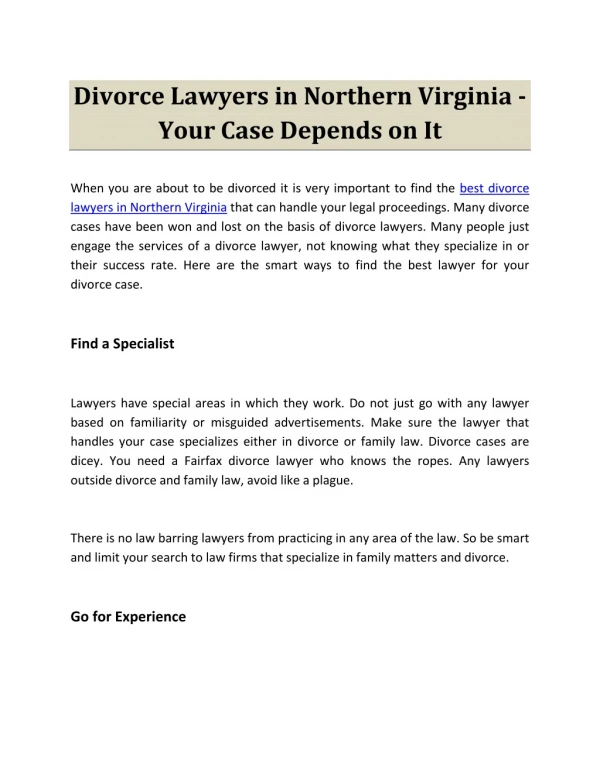 Divorce Lawyers in Northern Virginia - Your Case Depends on It