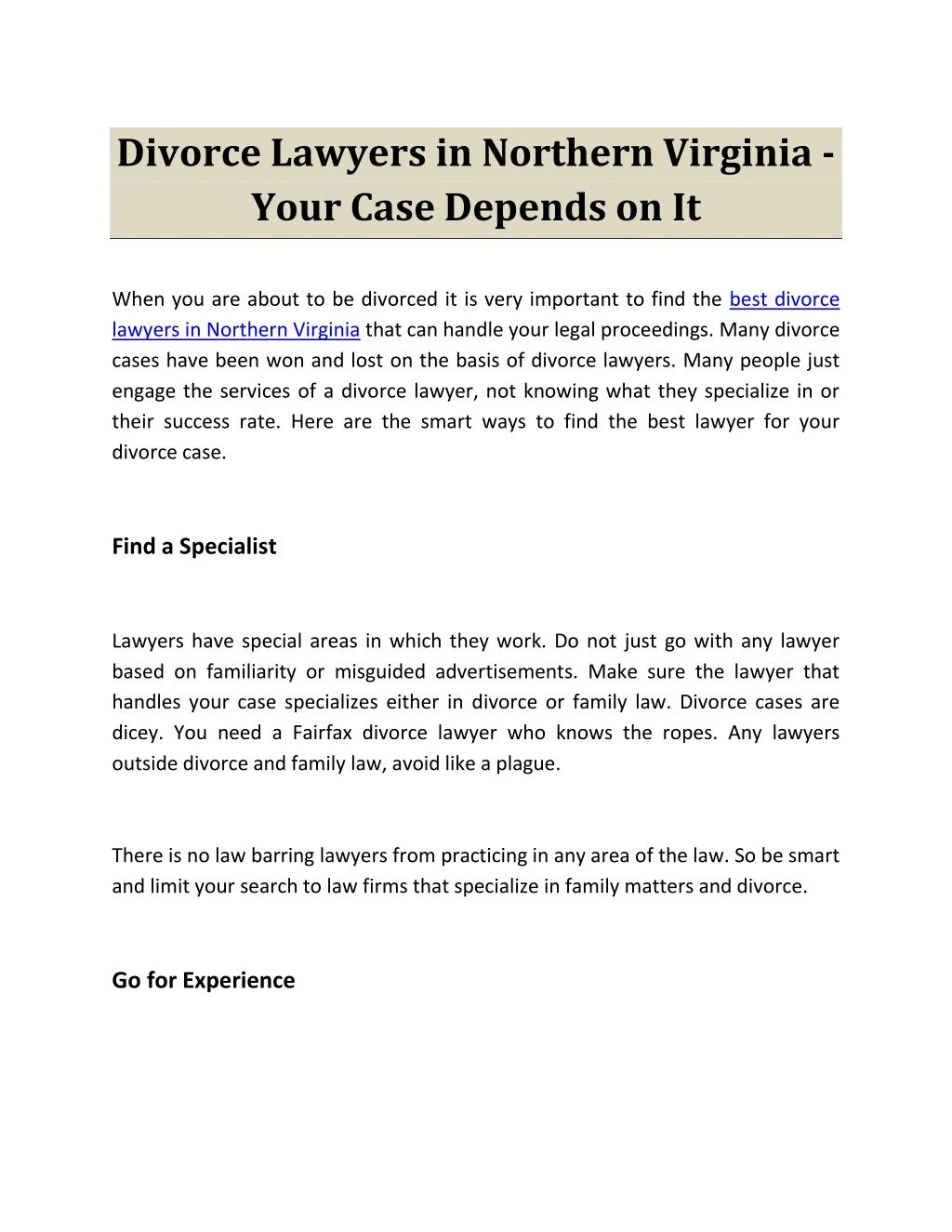divorce lawyers in northern virginia your case