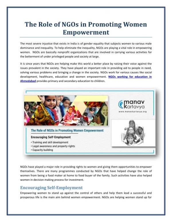 The Role of NGOs Towards Women Empowerment