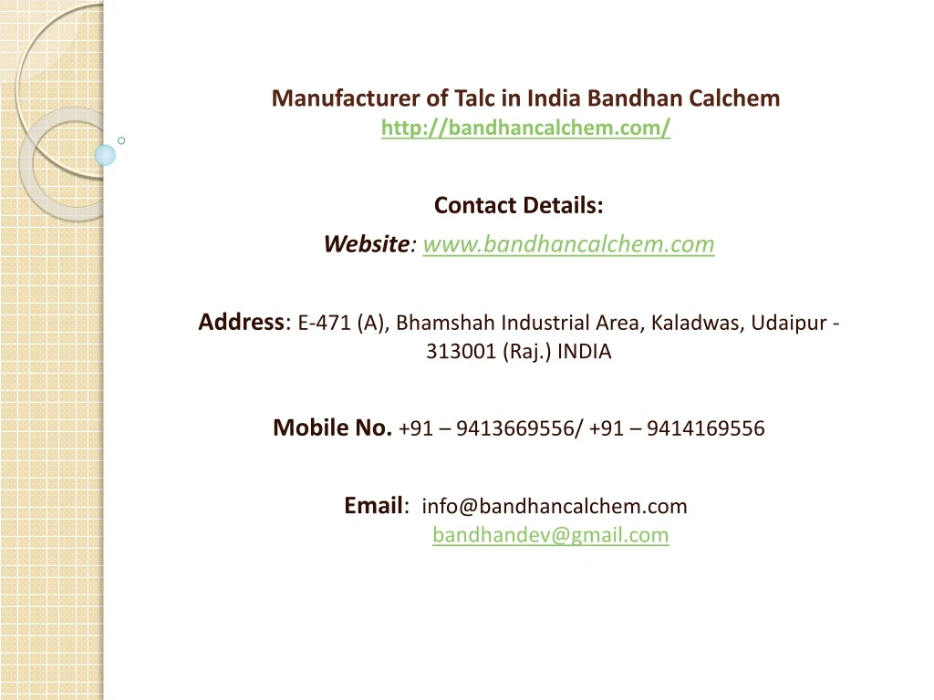 manufacturer of talc in india bandhan calchem http bandhancalchem com