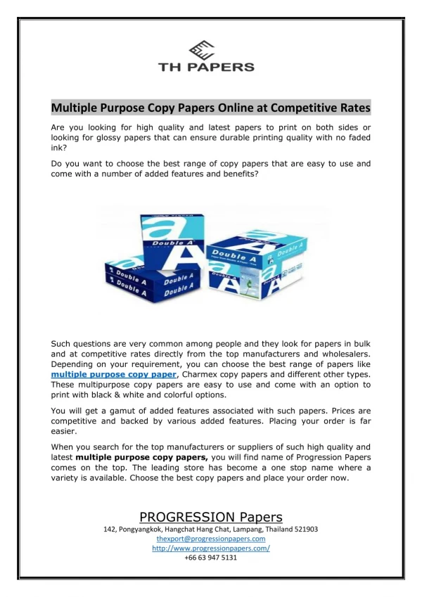 Multiple Purpose Copy Papers Online at Competitive Rates