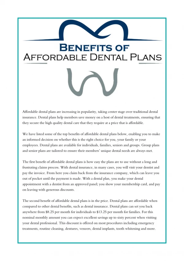 Benefits of Affordable Dental Plans