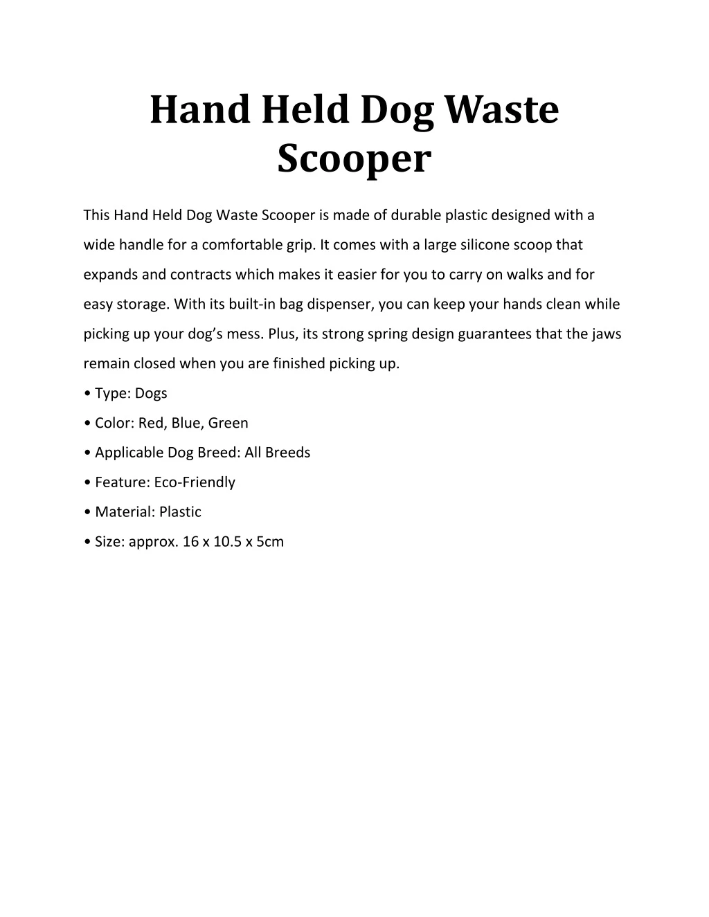 hand held dog waste scooper