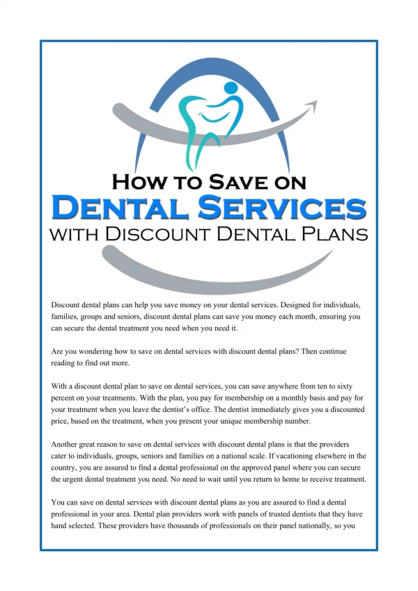 How to Save on Dental Services with Discount Dental Plans