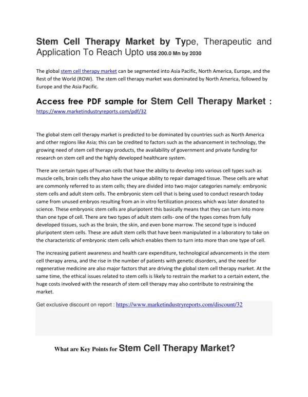 Stem Cell Therapy Market Top Key Player, Demand, Region, Analysis & Forecast to 2030