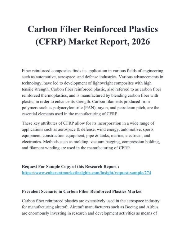 Carbon Fiber Reinforced Plastics market