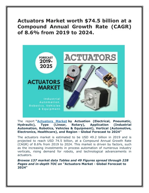 Actuators Market worth $74.5 billion by 2024