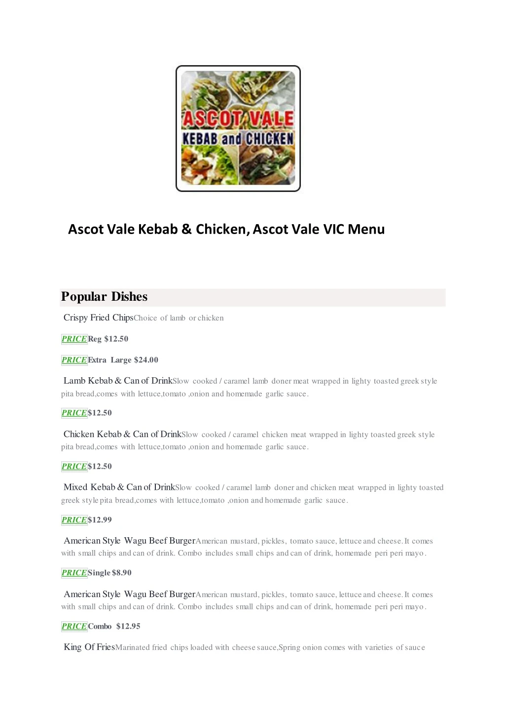 ascot vale kebab chicken ascot vale vic menu