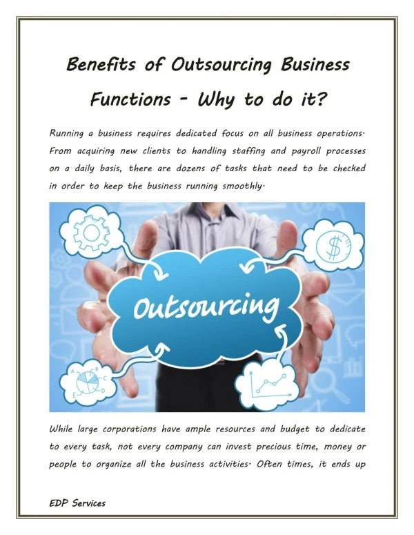 Benefits of Outsourcing Business Functions - Why to do it?