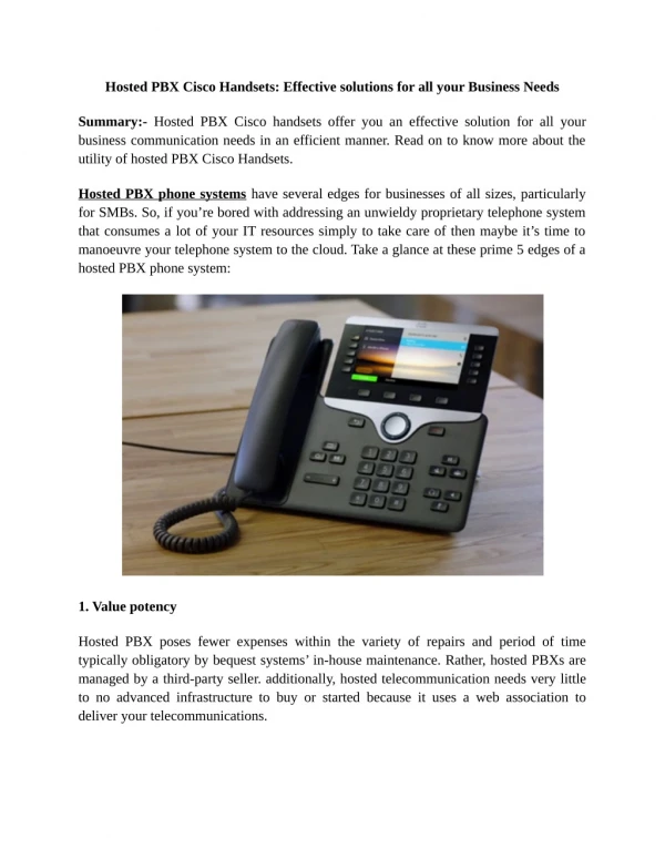 Hosted PBX Cisco Handsets: Effective solutions for all your Business Needs