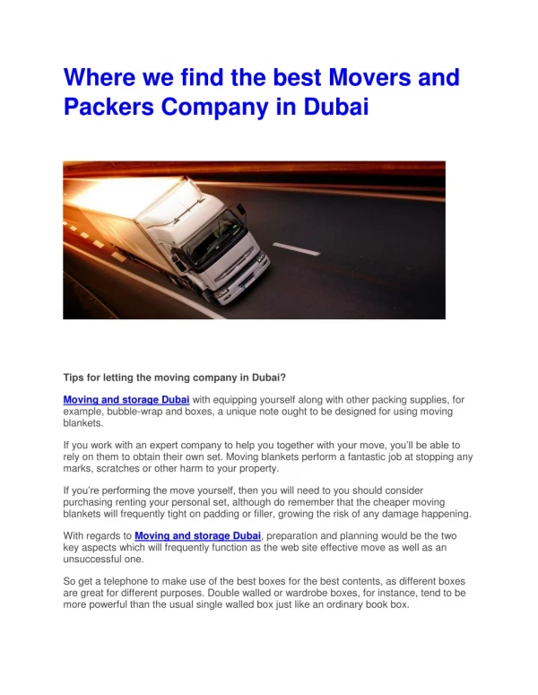 Where we find the best Movers and packers company in Dubai