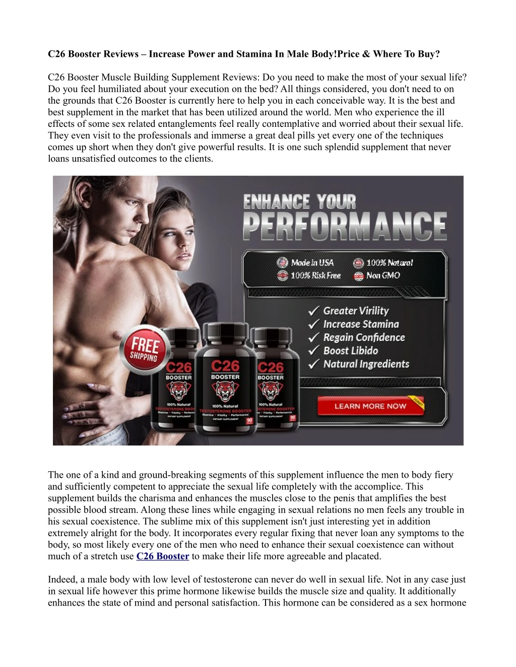 c26 booster reviews increase power and stamina