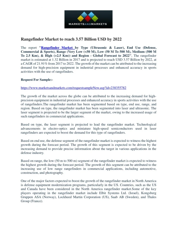 Rangefinder Market worth 3.57 Billion USD by 2022