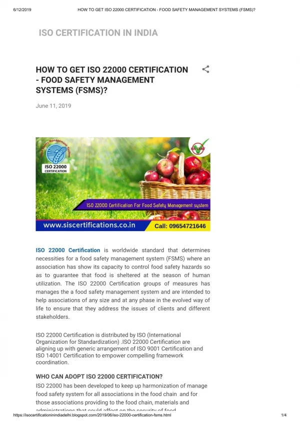 HOW TO GET ISO 22000 CERTIFICATION - FOOD SAFETY MANAGEMENT SYSTEMS (FSMS)?
