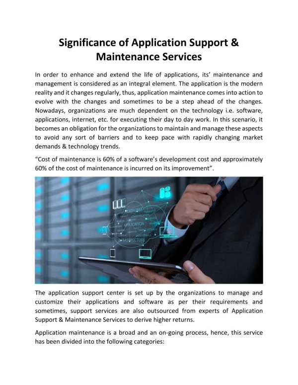 Significance of Application Support & Maintenance Services