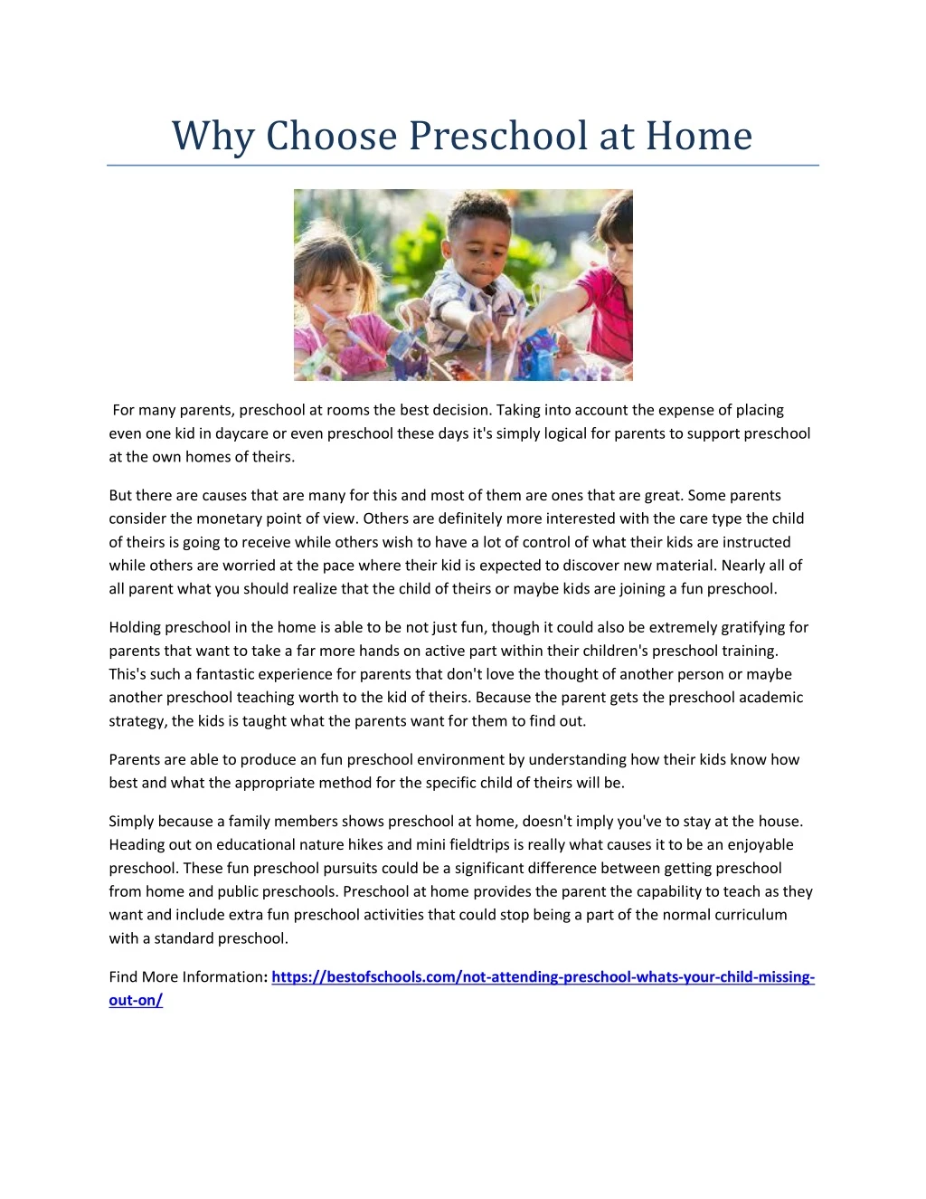 why choose preschool at home