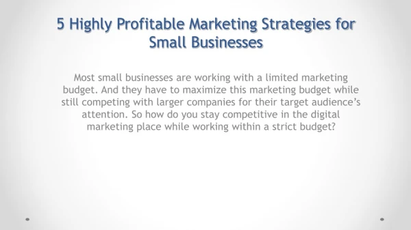 5 Highly Profitable Marketing Strategies for Small Businesses
