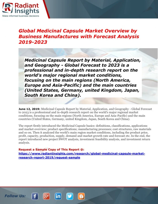 Global Medicinal Capsule Market Trends Estimates High Demand by 2023