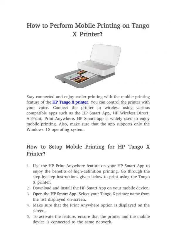 How to Perform Mobile Printing on Tango X Printer?