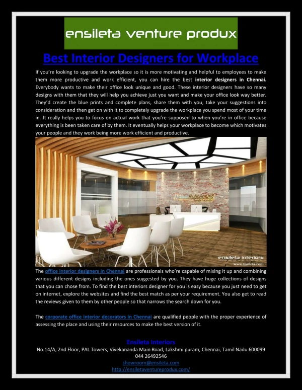 Best Interior Designers for Workplace