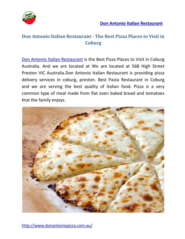 Pasta Restaurant in Coburg- Pizza Delivery Coburg,Best Pizza Restaurant in Coburg| Don Antonio