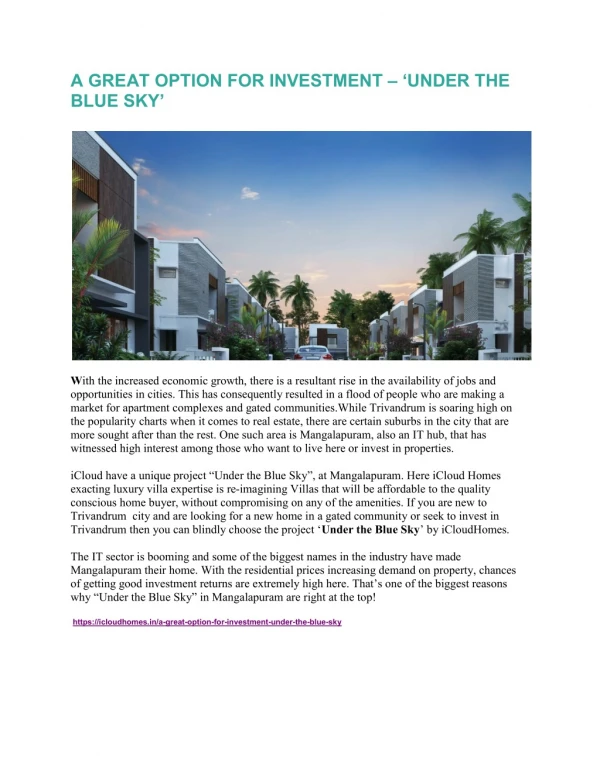 A GREAT OPTION FOR INVESTMENT – ‘UNDER THE BLUE SKY’