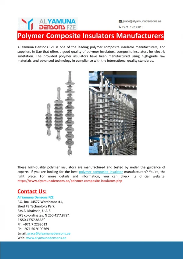 Polymer Composite Insulators Manufacturers-Al Yamuna Densons