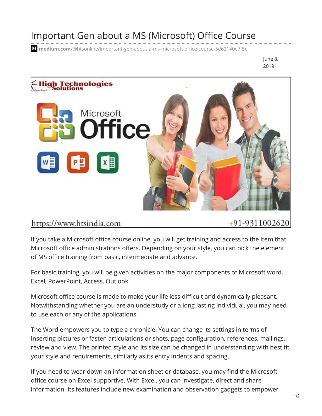 important gen about a ms microsoft office course
