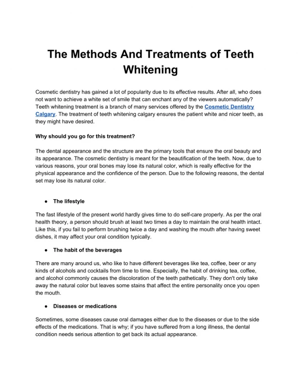The Methods And Treatments of Teeth Whitening