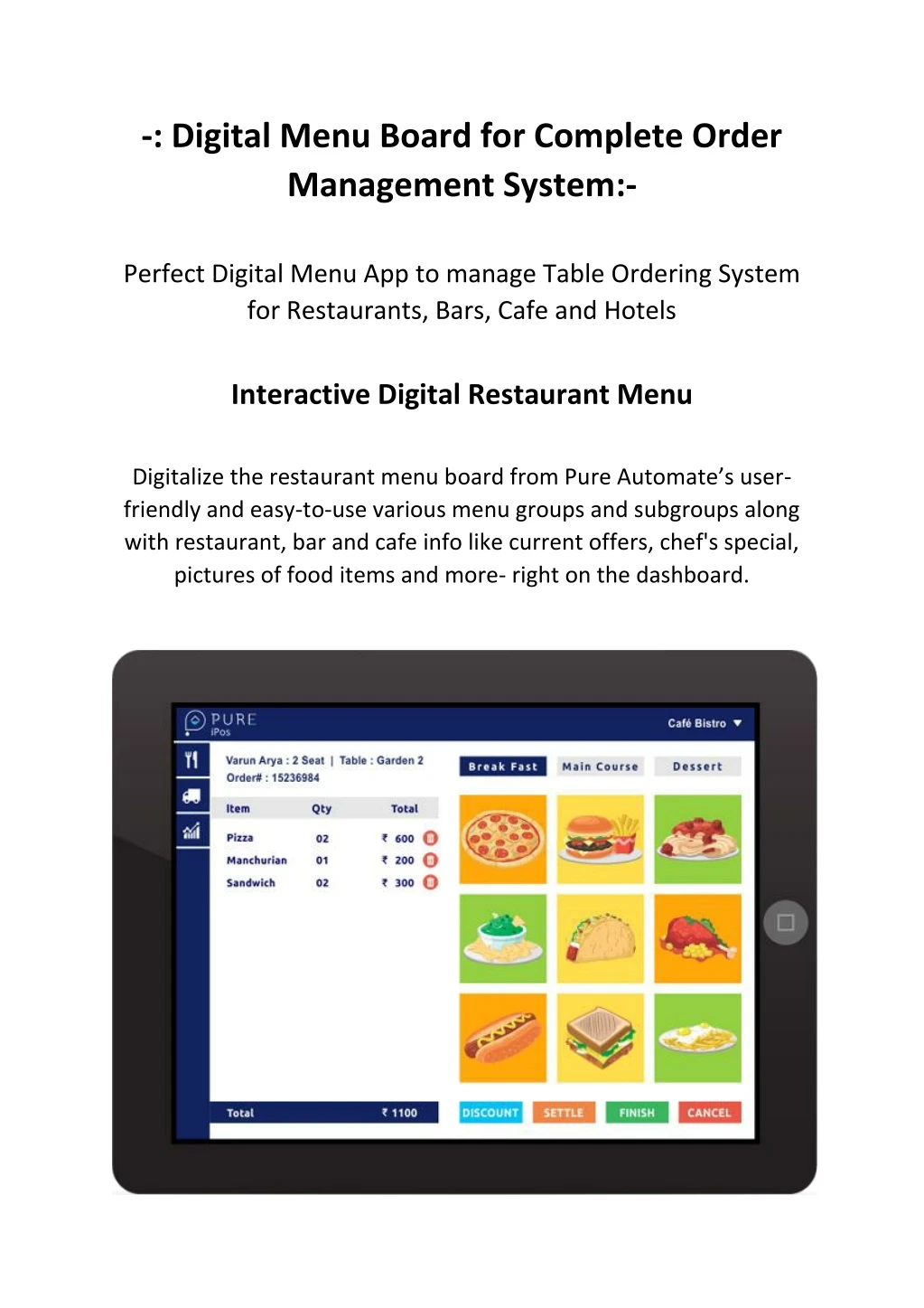 digital menu board for complete order management