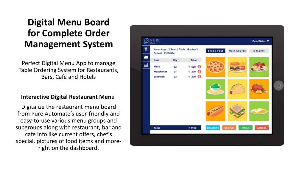 digital menu board for complete order management system