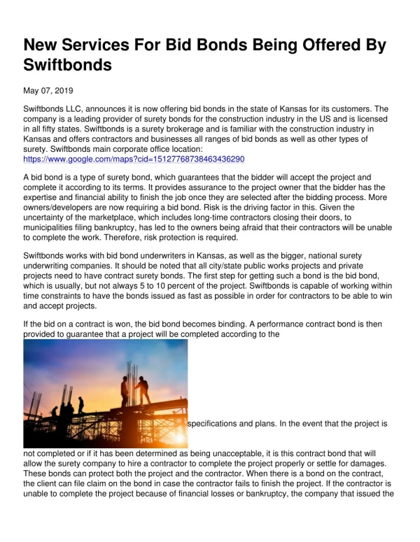 New Services For Bid Bonds Being Offered By Swiftbonds