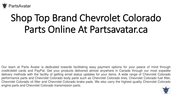 Shop Best Quality Chevrolet Colorado Quality Parts Online at Partsavatar.ca