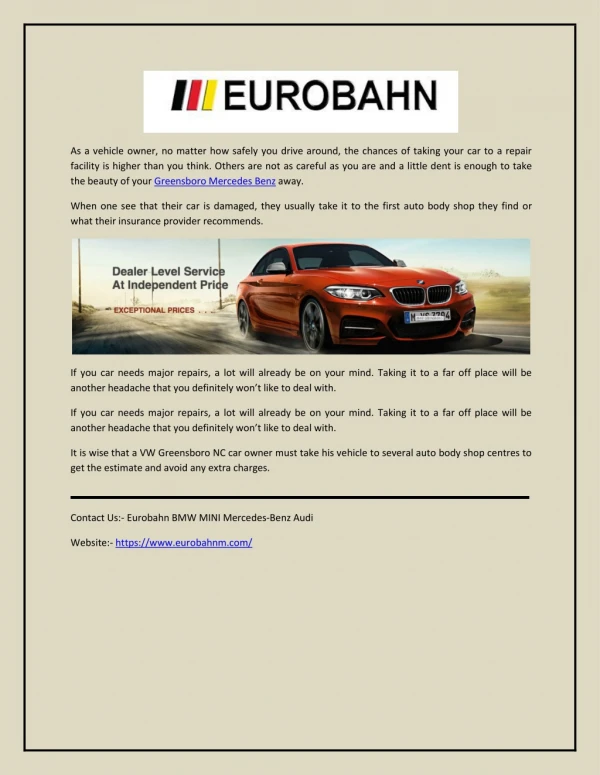 Eurobahn: BMW Repair Service at Fair Price in Greensboro, NC