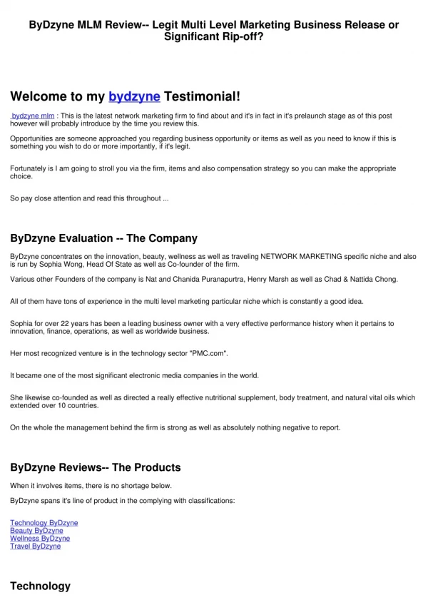 ByDzyne MLM Evaluation-- Legit NETWORK MARKETING Business Launch or Massive Scam?