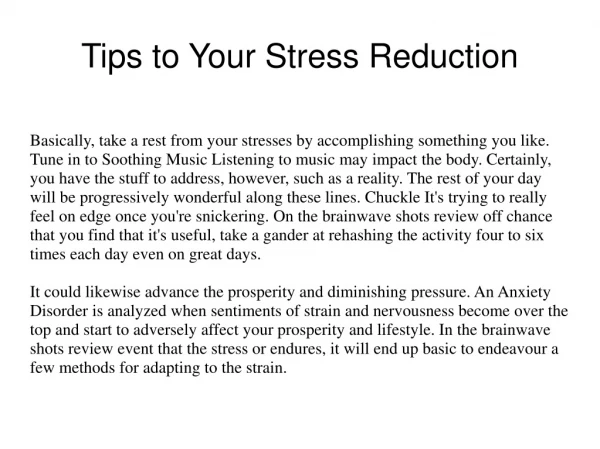 tips to your stress reduction