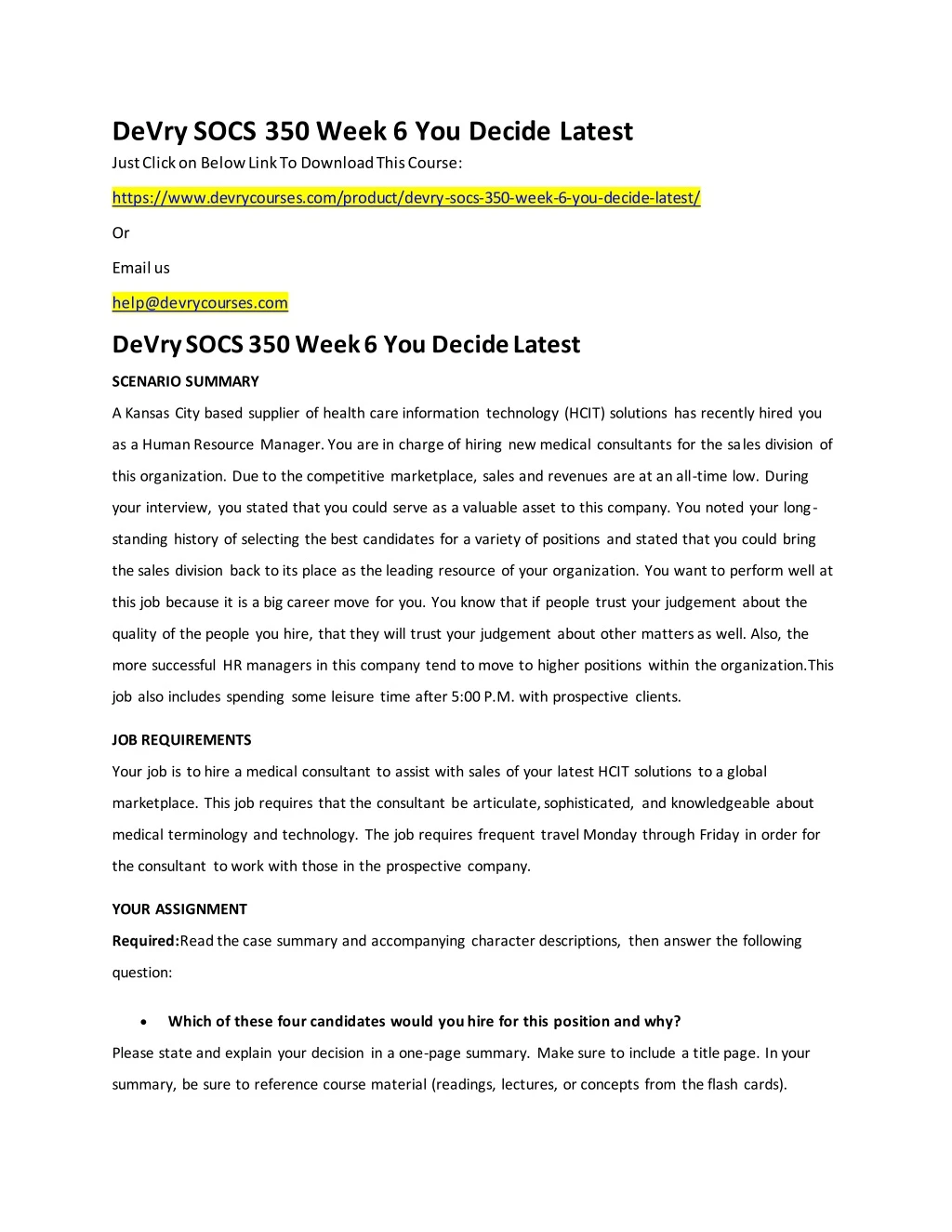 devry socs 350 week 6 you decide latest just