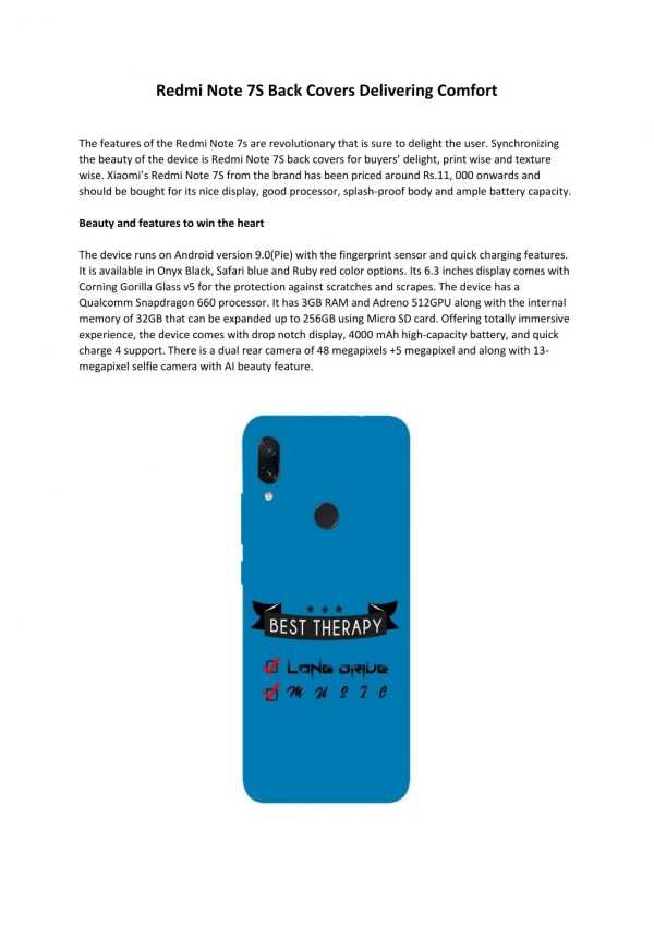 Latest Back Cover For redmi Note 7S