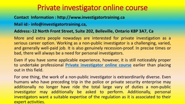 How to Build an Empire with Private investigator online course